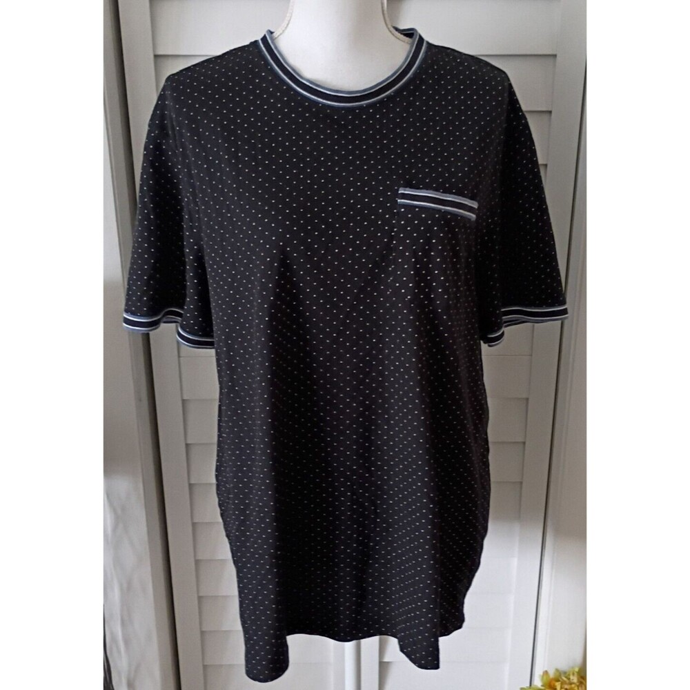Michael Kors men's black polka dot t-shirt pocket blue accent XL